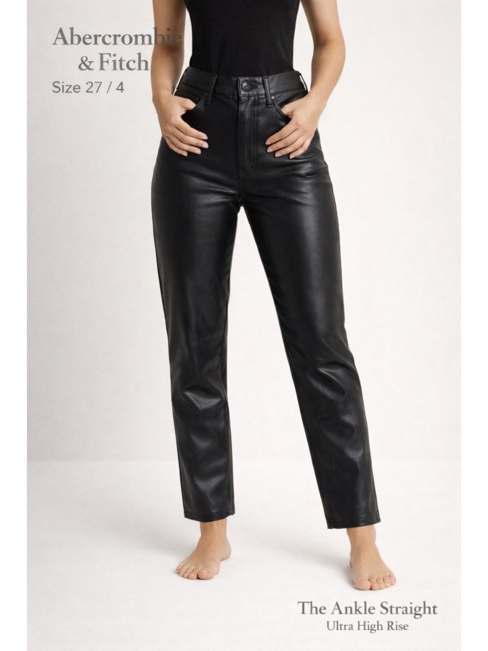 Abercrombie & Fitch Black Ankle Straight Leather Pants
